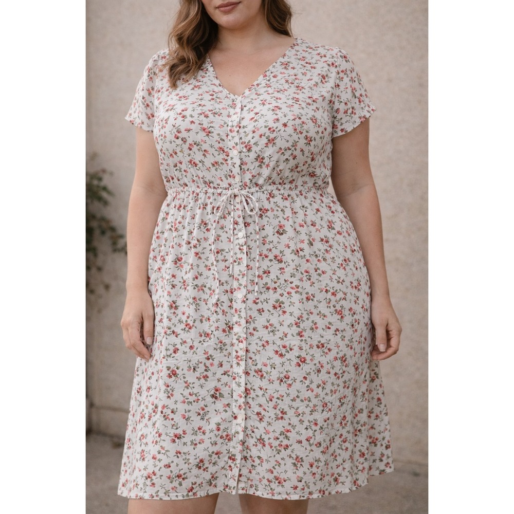 DR2 Floral Midi Dress Women XL White Red Excellent